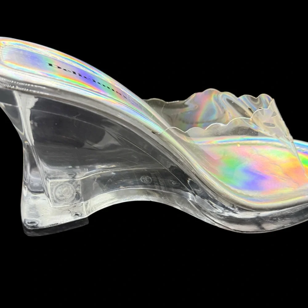 Sz 8.5 90s/Y2K Clear Chunky Acrylic 4” Block Heels Holographic Open Toe Vintage - Picture 11 of 13